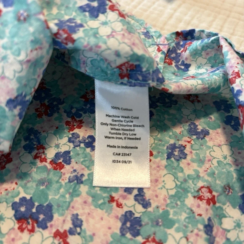 Talbots Button Up Shirt Womens 1X Multicolor Floral Print Long Sleeve Career